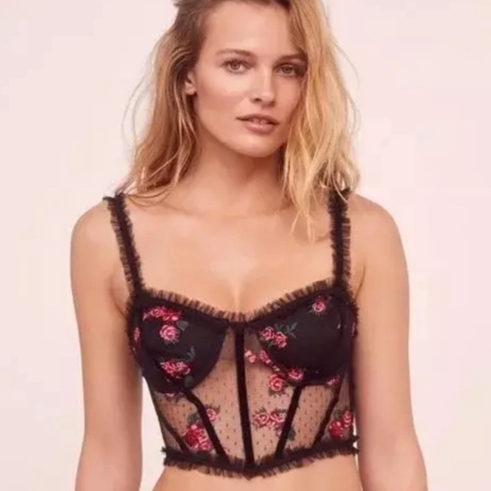 For Love And Lemons Floral Embroidery Bustier Bra